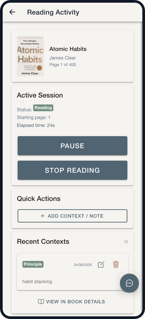 Reading session screen with the companion chat